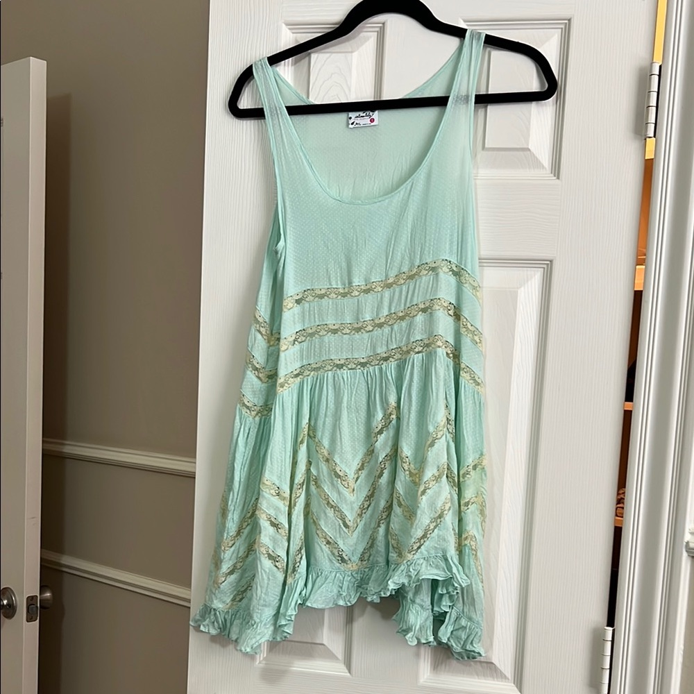 Free People Mint Green nightgown coverup with lace Accents size XS
